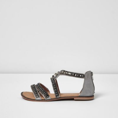 Grey embellished strappy sandals